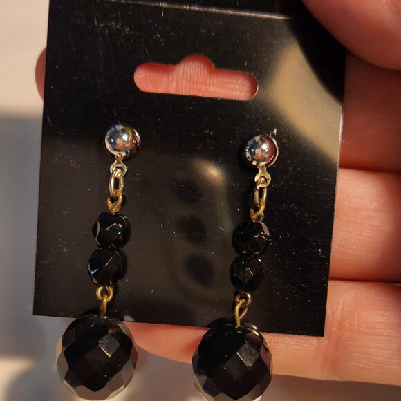 Sterling Silver Black Bead Dangle Earrings - Picture 3 of 3